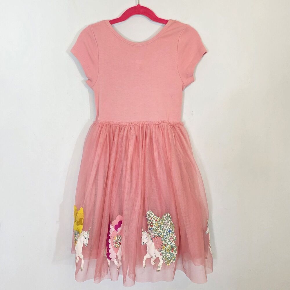 Mini Boden Katie Unicorn Appliqué Pink Tulle Cotton Princess Dress Girls SZ 8-9y - Picture 2 of 11
